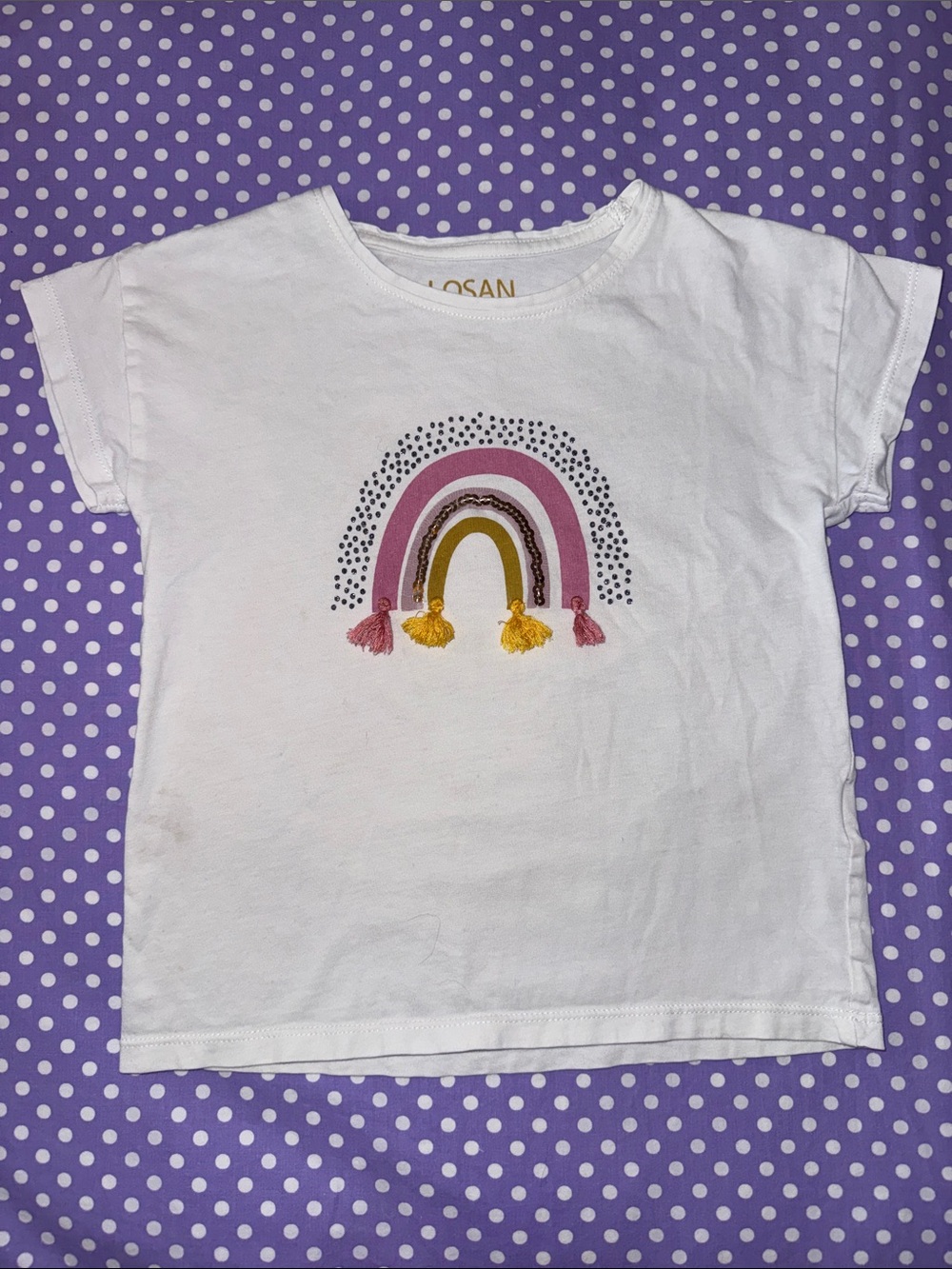 Losan White Kids Rainbow Tee with Pink & Yellow Tassels